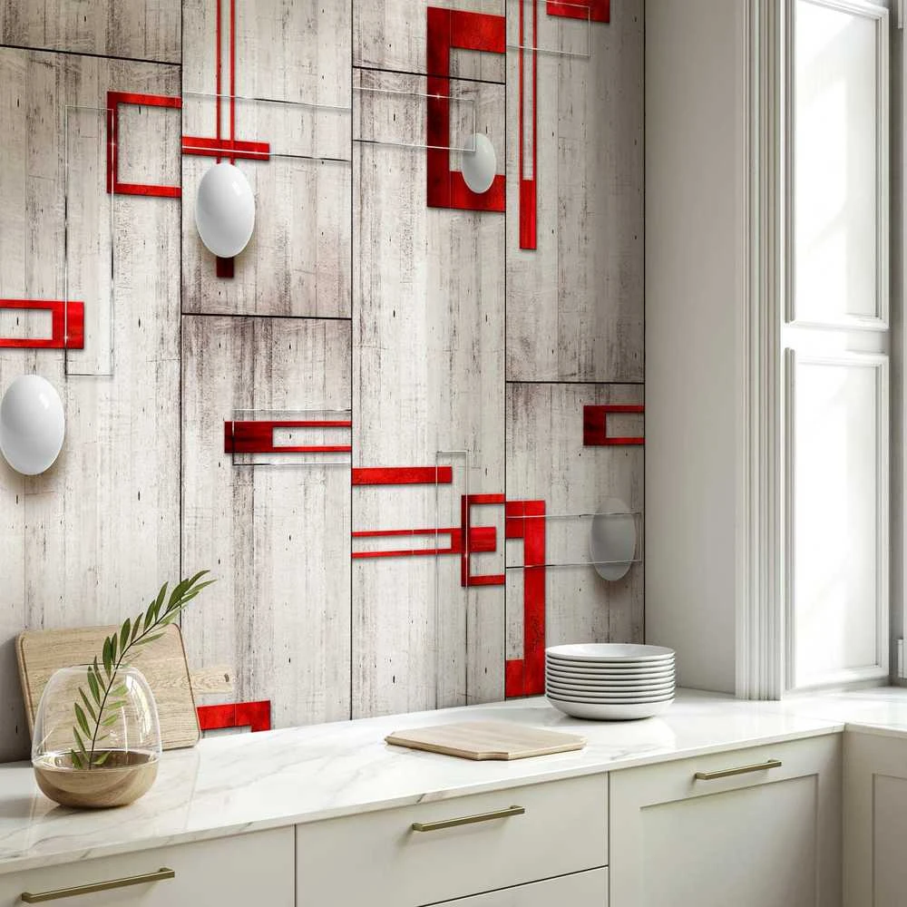 Artgeist Tapetas - Concrete, red frames and baltas knobs