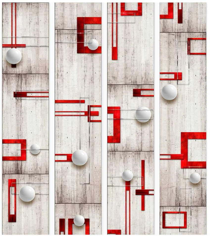 Artgeist Tapetas - Concrete, red frames and baltas knobs