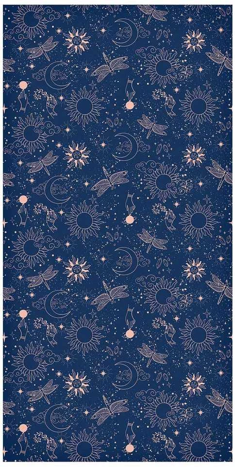 Artgeist Tapetas - Cosmic Fantasy - Pattern with Suns - Moons - and Dragonflies on a Dark Background.