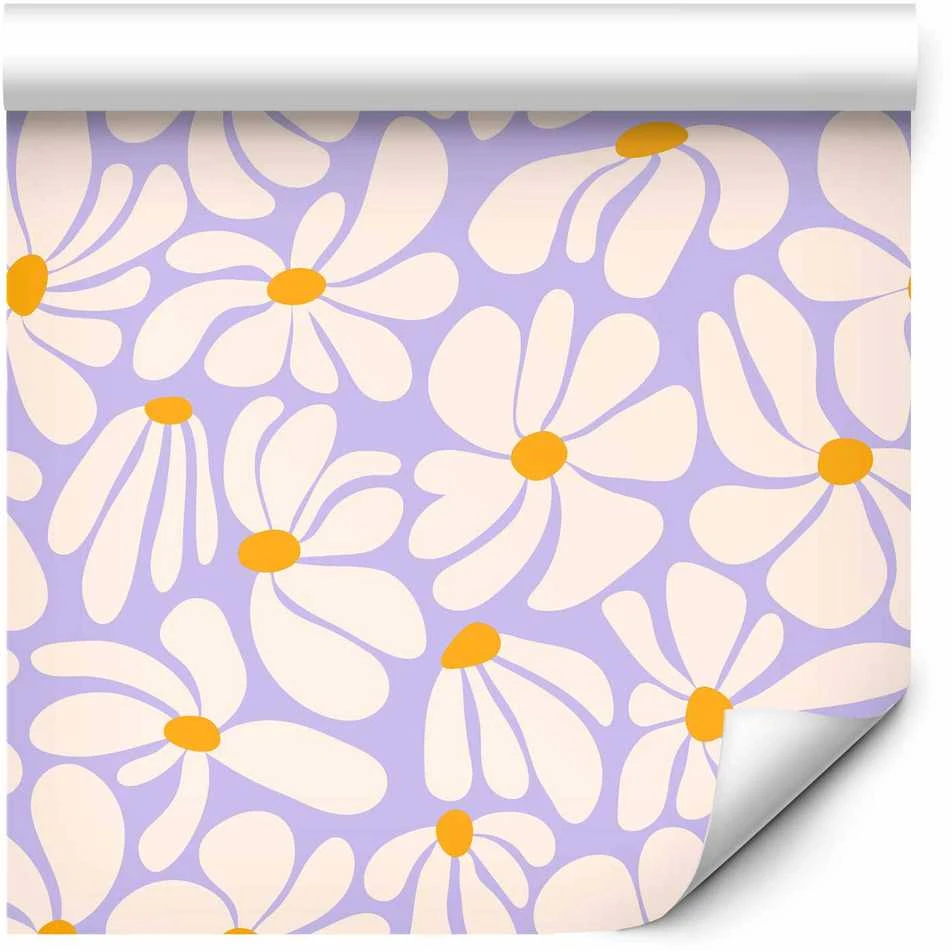 Artgeist Tapetas - Cute Creamy Little Flowers - Small flowers with creamy - wind-blown petals on a mėlynas background.