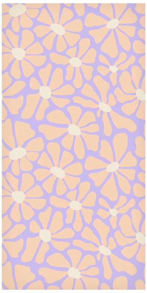 Artgeist Tapetas - Cute Light-rusvai gelsvas Little Flowers - Small flowers with beige - undulating petals on a mėlynas background.