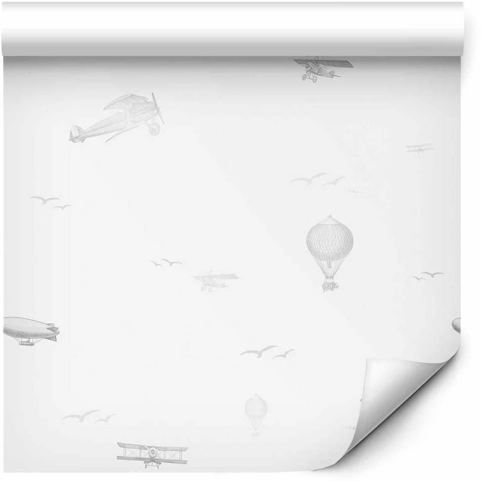 Artgeist Tapetas - Drawing - Airplanes - balloons - and airships against a sky full of birds.