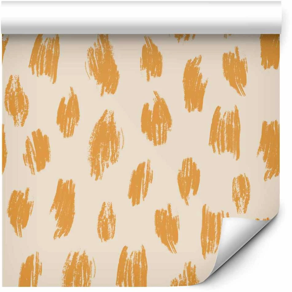 Artgeist Tapetas - Drawn Pattern in Dots and Spots - in shades of oranžinis and ecru.