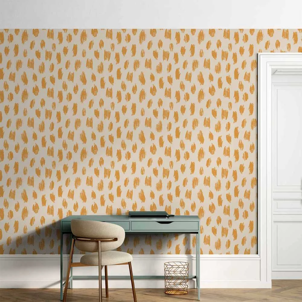Artgeist Tapetas - Drawn Pattern in Dots and Spots - in shades of oranžinis and ecru.
