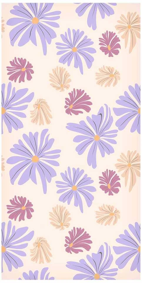 Artgeist Tapetas - Floating Flowers - Tiny - wind-borne flowers in three colors - on a light background.
