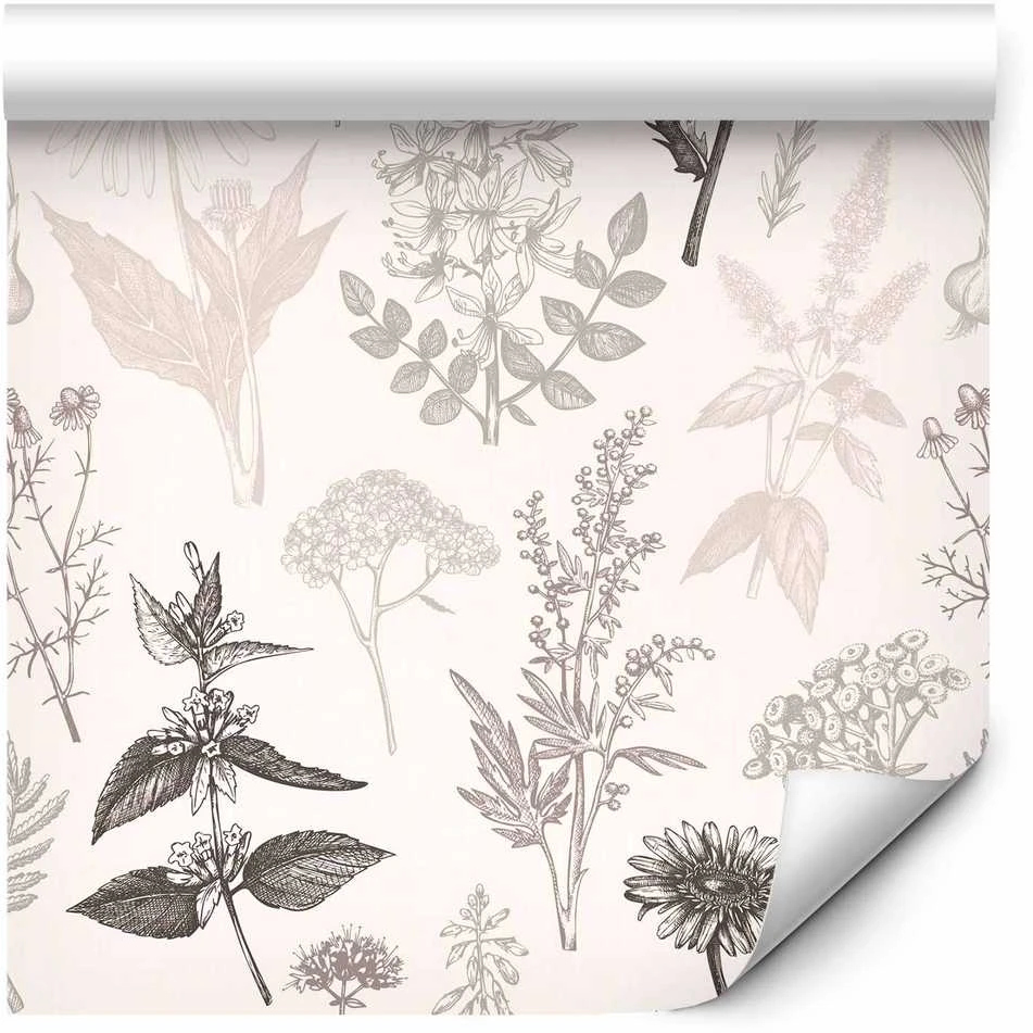 Artgeist Tapetas - Flowers and herbs in warm greys