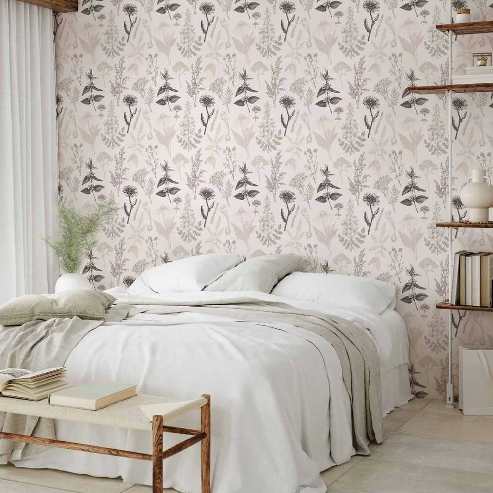 Artgeist Tapetas - Flowers and herbs in warm greys