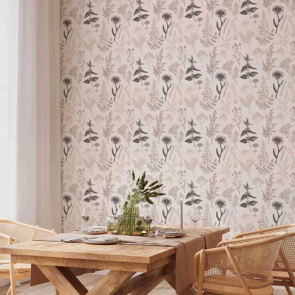 Artgeist Tapetas - Flowers and herbs in warm greys