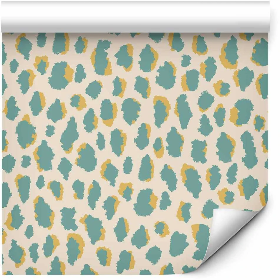 Artgeist Tapetas - Giraffe Pattern - animal pattern in turquoise spots on a light background.