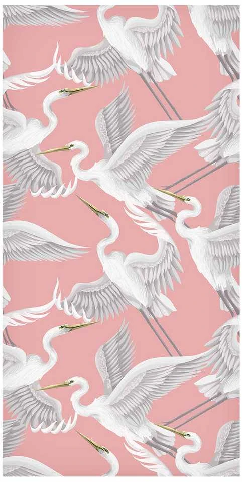 Artgeist Tapetas - Pastel birds – a delicate pattern of baltas and pilkas herons on a light pink background