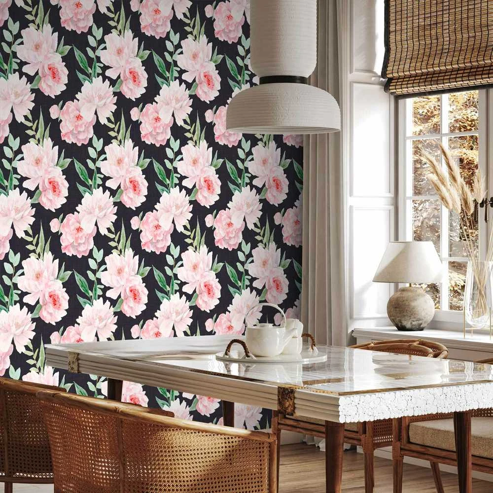 Artgeist Tapetas - Peonies on graphite background