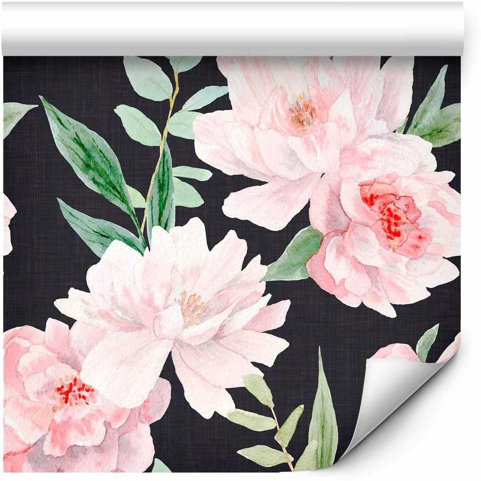 Artgeist Tapetas - Peonies on graphite background