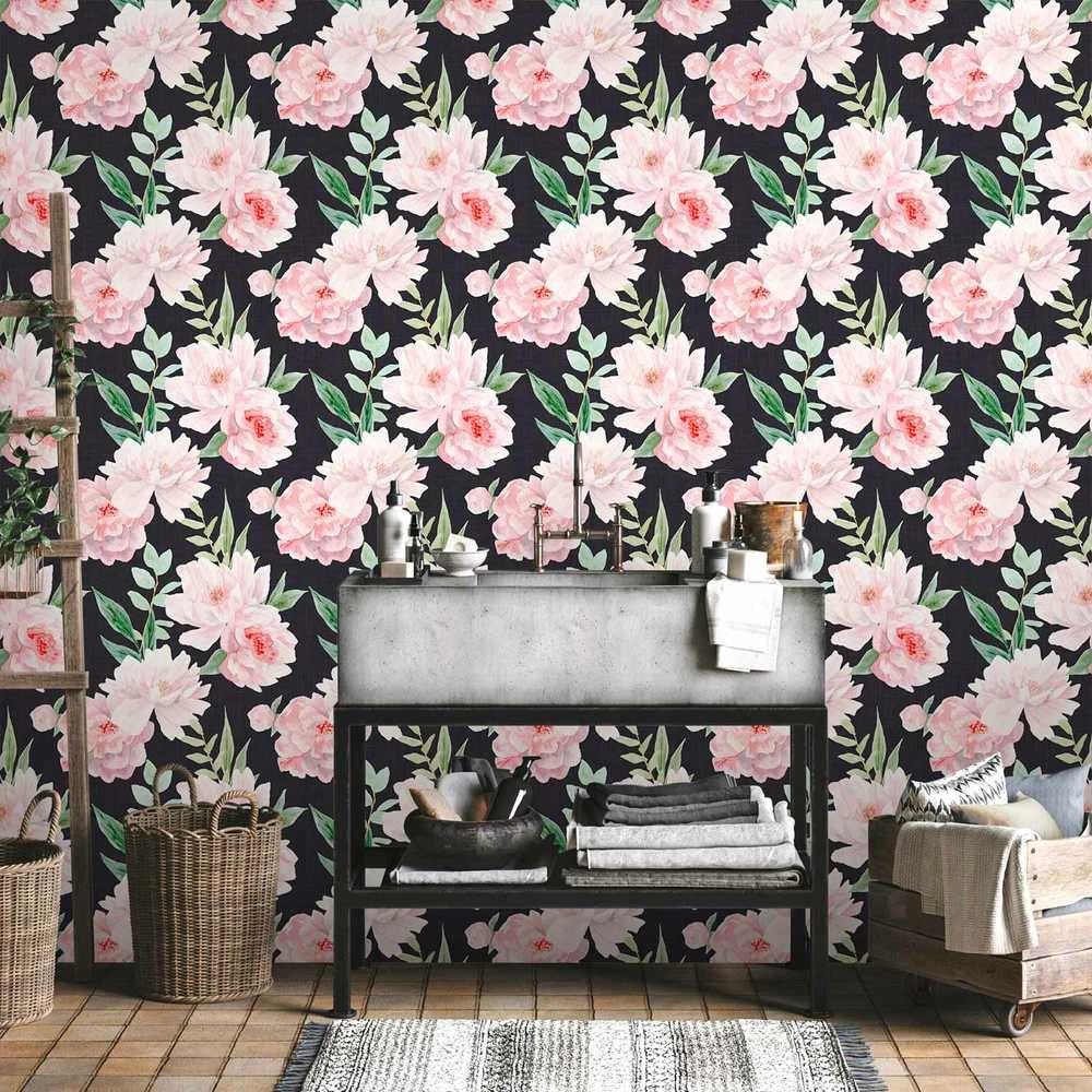 Artgeist Tapetas - Peonies on graphite background