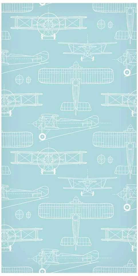 Artgeist Tapetas - Sketch - Outline of an airplane in baltas on a turquoise background.