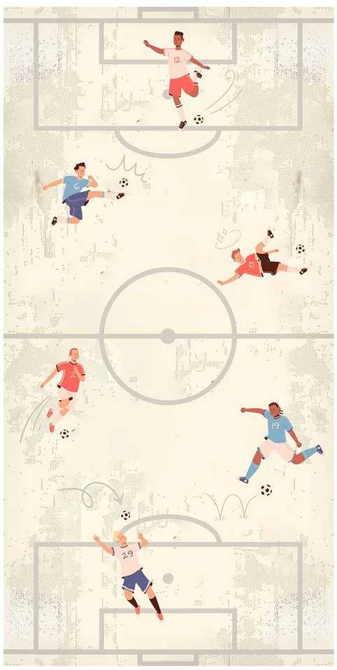 Artgeist Tapetas - Soccer Game - Illustration of soccer players in action on the field.