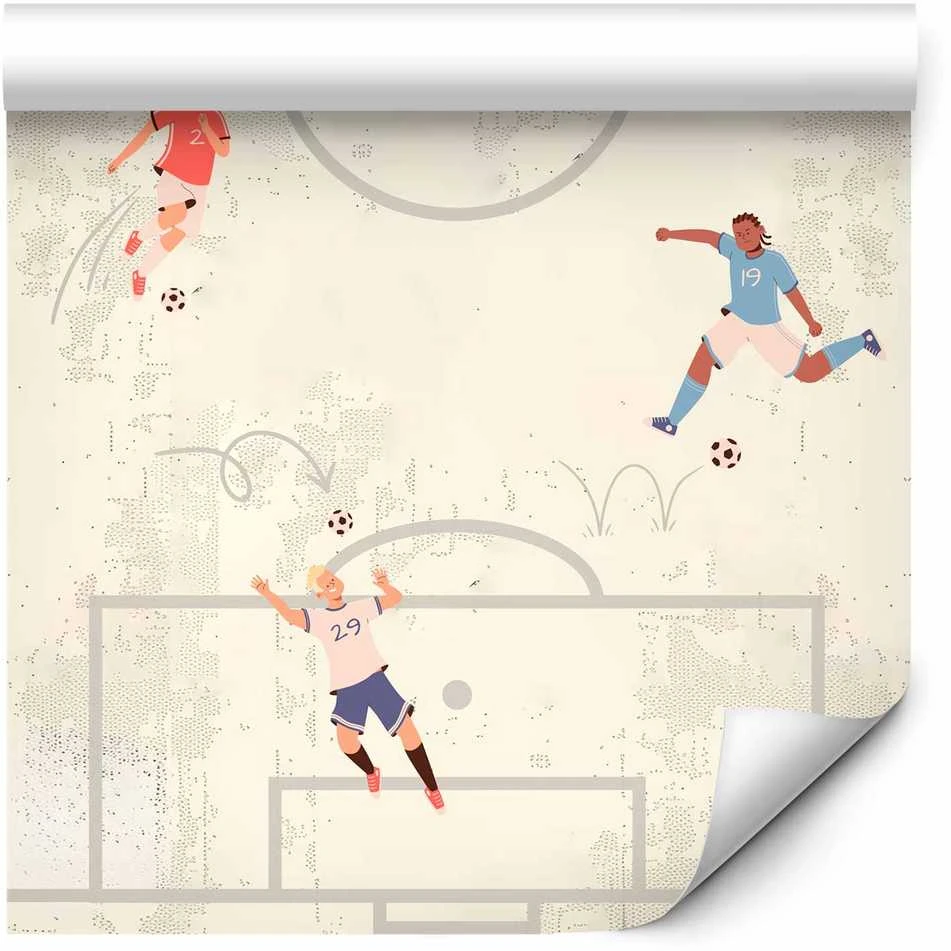 Artgeist Tapetas - Soccer Game - Illustration of soccer players in action on the field.