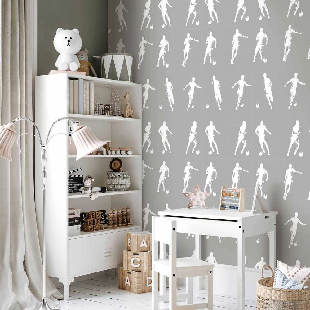 Artgeist Tapetas - Sports Silhouettes - Dynamic figures of soccer players on a pilka background.