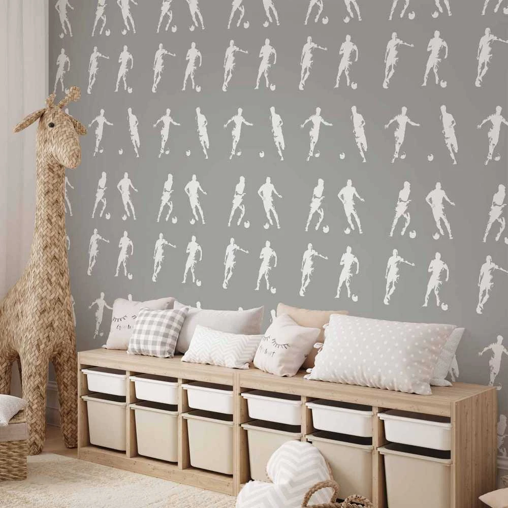 Artgeist Tapetas - Sports Silhouettes - Dynamic figures of soccer players on a pilka background.