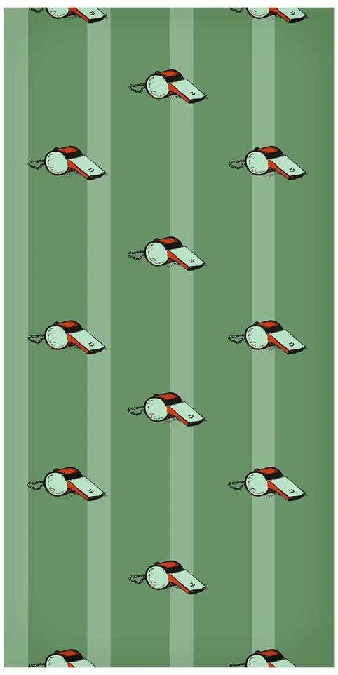 Artgeist Tapetas - Sports Whistles - Repeating pattern on a striped žalias background.