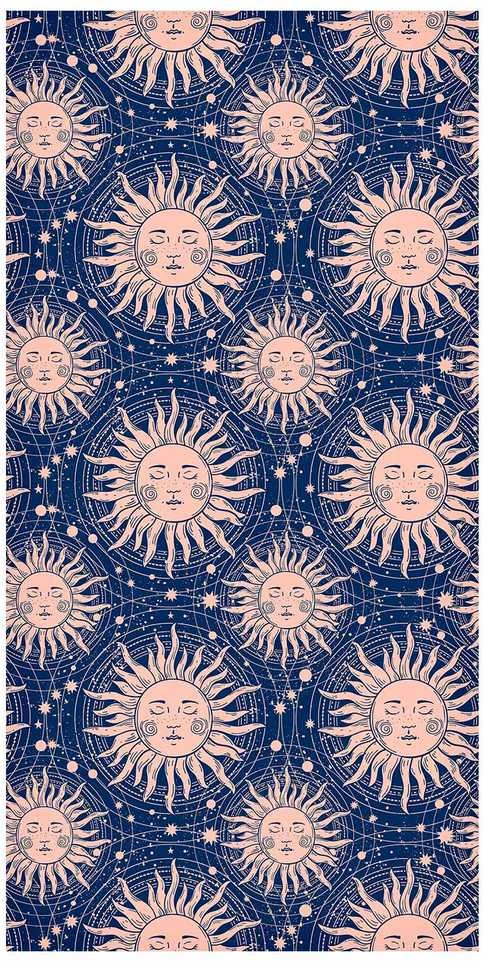 Artgeist Tapetas - Sunny Patterns - Repeating sun motif on a navy background.