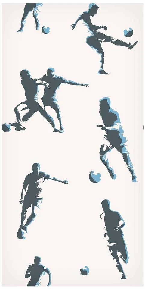 Artgeist Tapetas - Traces and Balls - Juodas-and-baltas soccer motifs on a beige background.