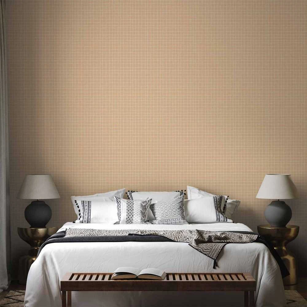 Artgeist Tapetas - Waving Lines - Creamy Grid on a Noisy Pastel Background