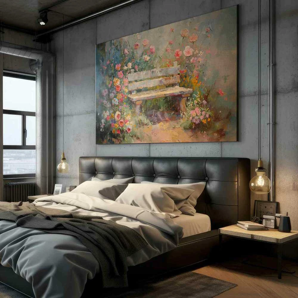 Artgeist XXL paveikslas - Flowery bench - impressionist painting full of flowers