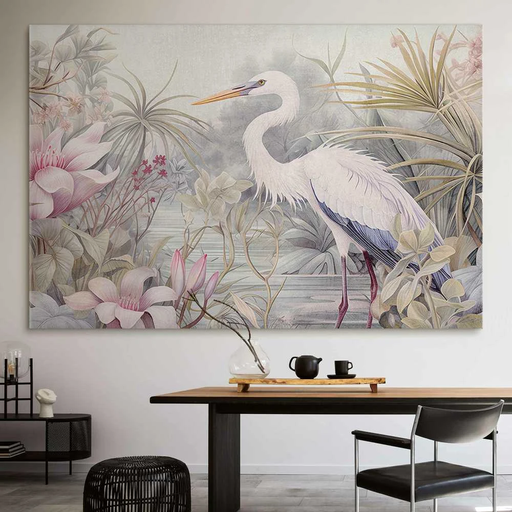 Artgeist XXL paveikslas - Heron wading in a pond - illustration in bright colours