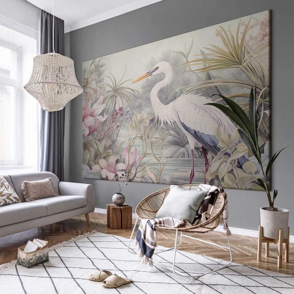 Artgeist XXL paveikslas - Heron wading in a pond - illustration in bright colours