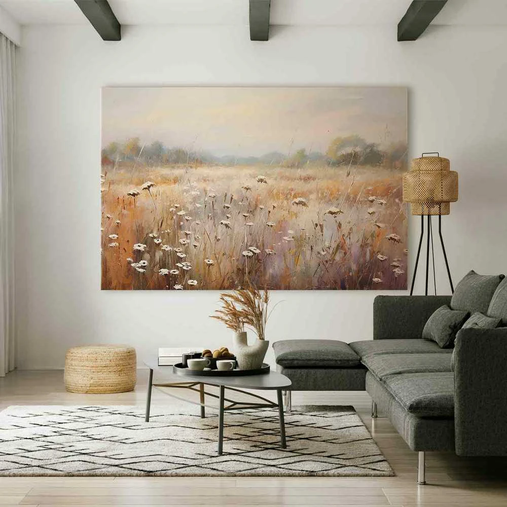 Artgeist XXL paveikslas - Impressionist meadow – field landscape in a pastel colour palette