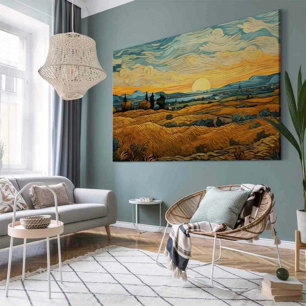 Artgeist XXL paveikslas - Impressionistic fields - painted golden landscape with fields of grain