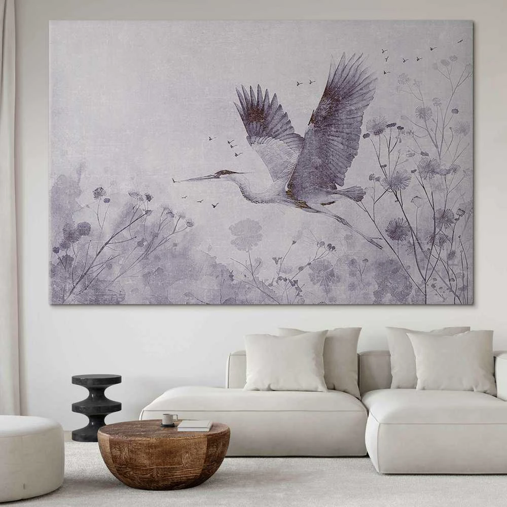 Artgeist XXL paveikslas - Majestic flight - a crane in flight in monochrome