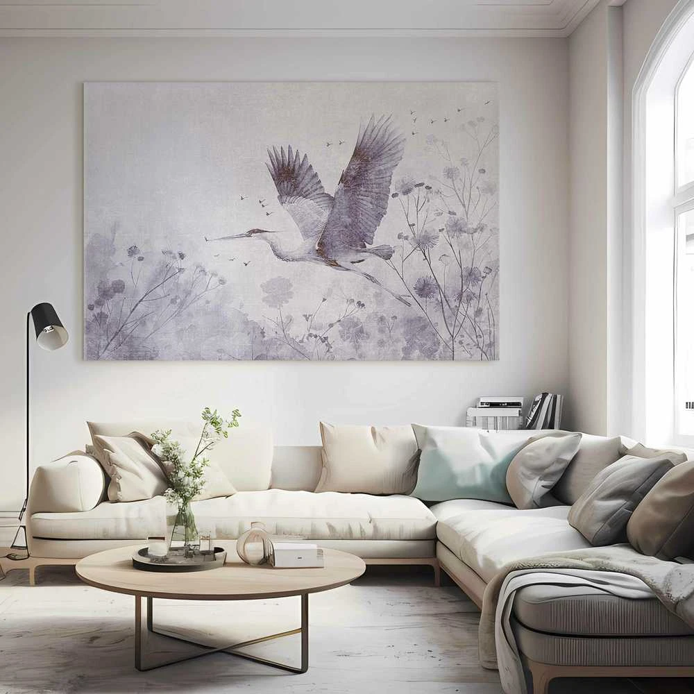 Artgeist XXL paveikslas - Majestic flight - a crane in flight in monochrome