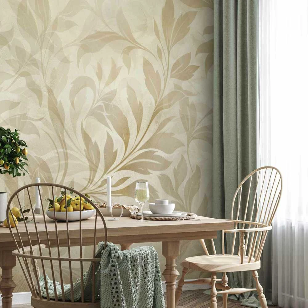 Artgeist Fototapetas - Botanical Motif with Leaves and Vines in Sand Colors