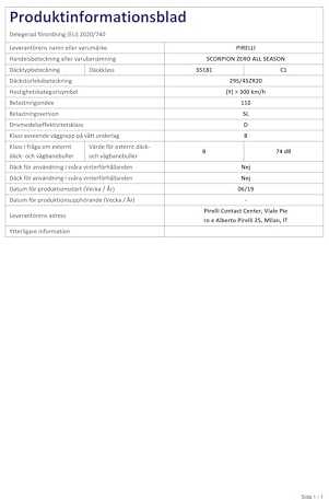 295/45R20 PIRELLI SCORPION ZERO ALL SEASON 110Y M+S RF