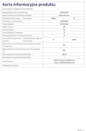 Nexen 185/55R14 N'Mėlynas HD PLUS 80H