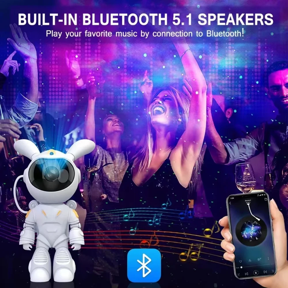 Galaktikų ir žvaigždžių projektorius Space Rabbit su Bluetooth garsiakalbiu