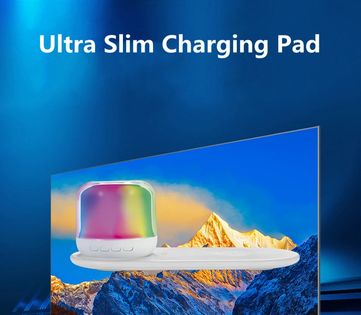 Garso kolonėlė su RGB apšvietimu ir belaidžiu telefono įkrovikliu