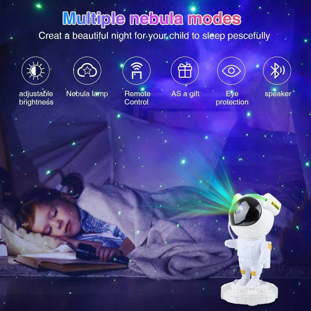 Astronautas baltas žvaigždžių projektorius LED su BLUETOOTH garsiakalbių