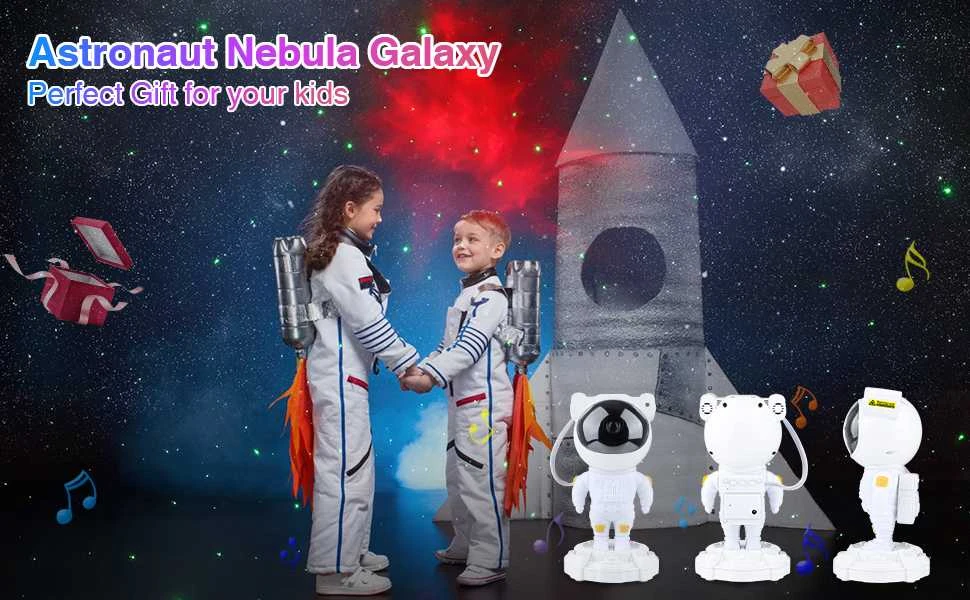 Astronautas baltas žvaigždžių projektorius LED su BLUETOOTH garsiakalbių
