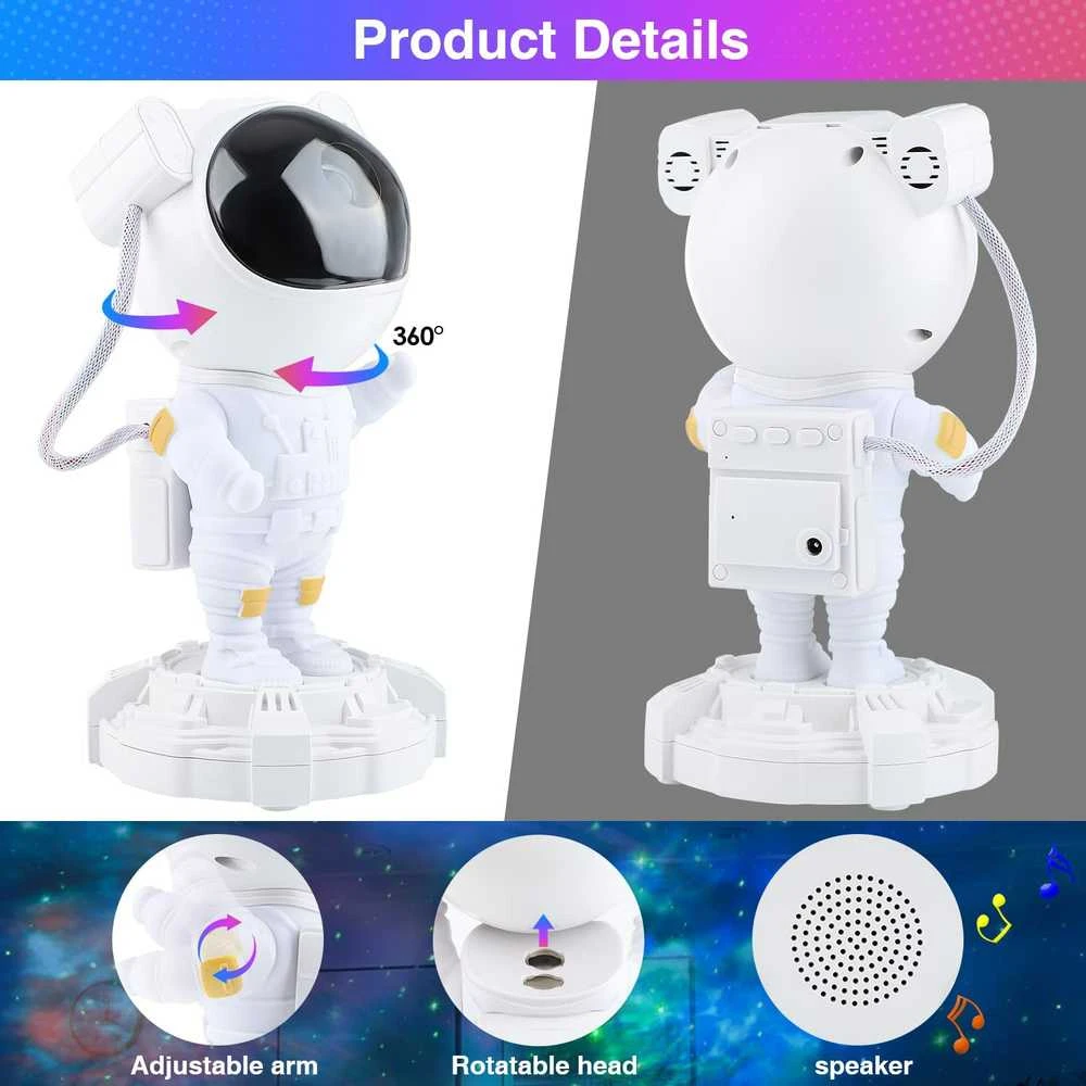 Astronautas baltas žvaigždžių projektorius LED su BLUETOOTH garsiakalbių