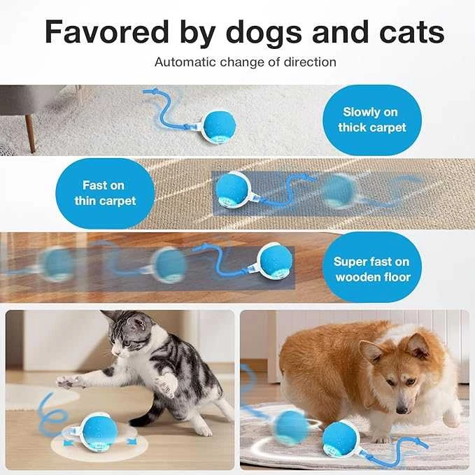 Interaktyvus išmanusis žaislas katėms kamuolys Cat Ball, žydras (be garsų)