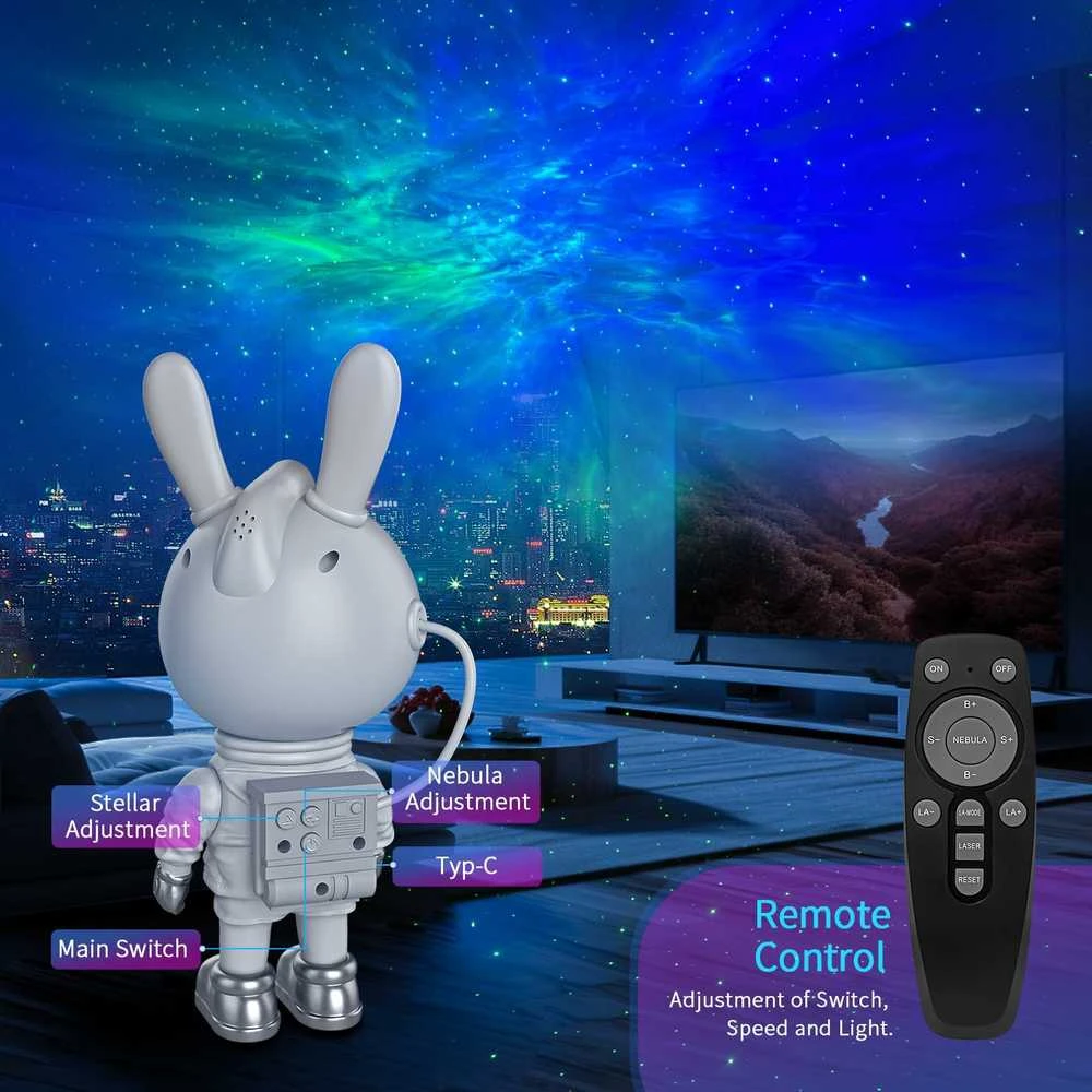 LED galaktikų ir žvaigždžių projektorius Astronautas Bunny
