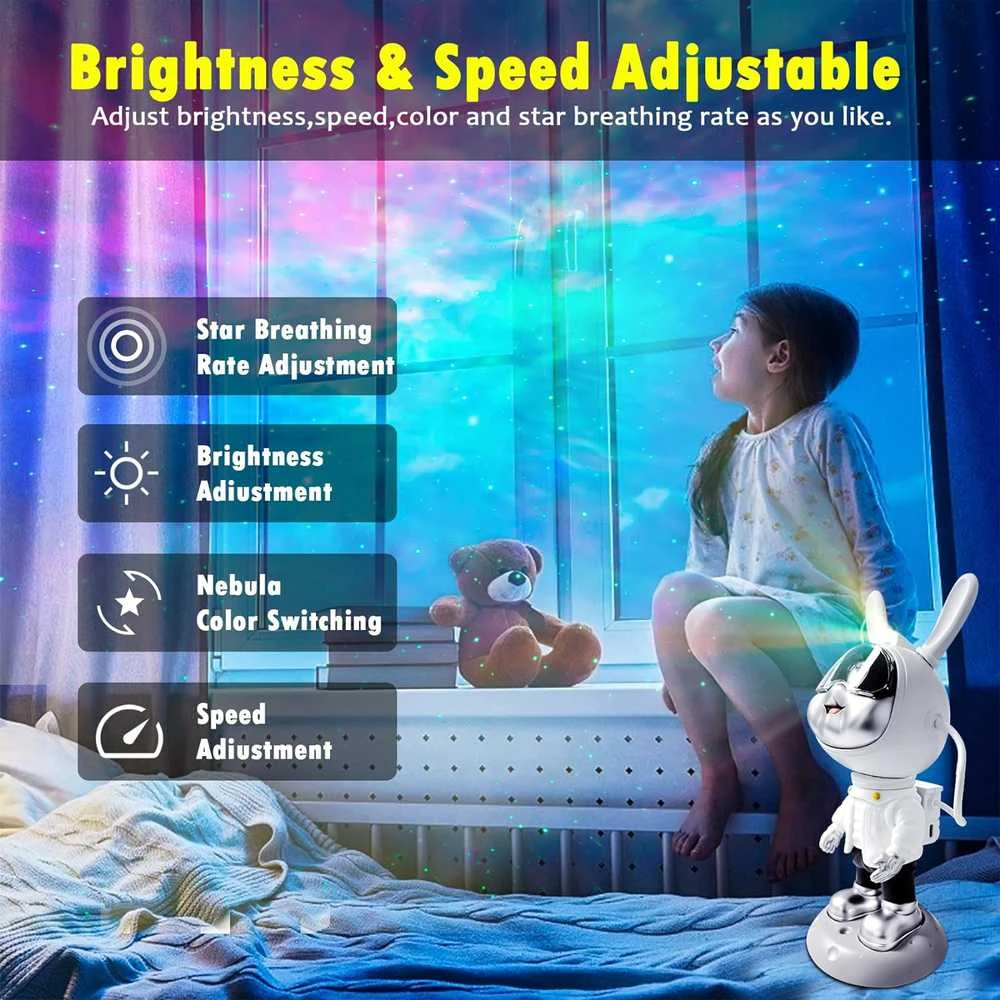 LED galaktikų ir žvaigždžių projektorius Astronautas Bunny