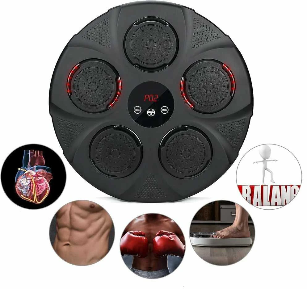 Muzikinis bokso treniruoklis su "Bluetooth" garsiakalbiu ir bokso pirštinėmis (2 poros)