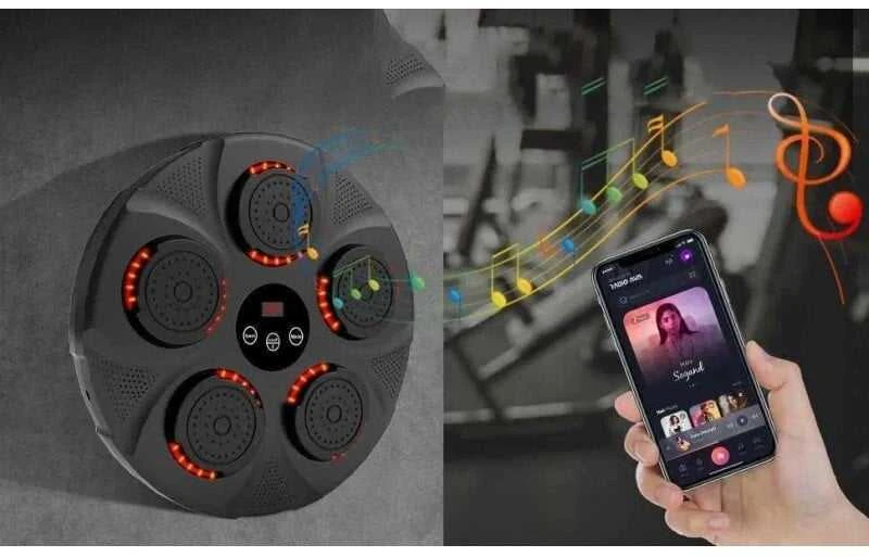 Muzikinis bokso treniruoklis su "Bluetooth" garsiakalbiu ir bokso pirštinėmis (2 poros)