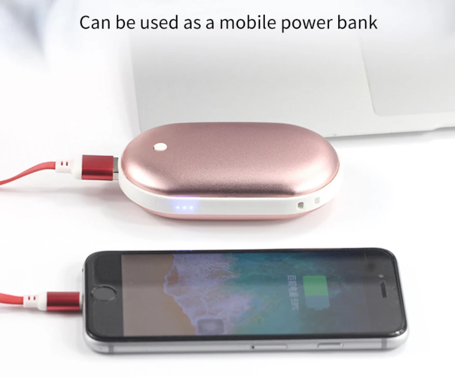 Nešiojamas rankų šildytuvas, Powerbank 10000mAh (Sidabrinis)