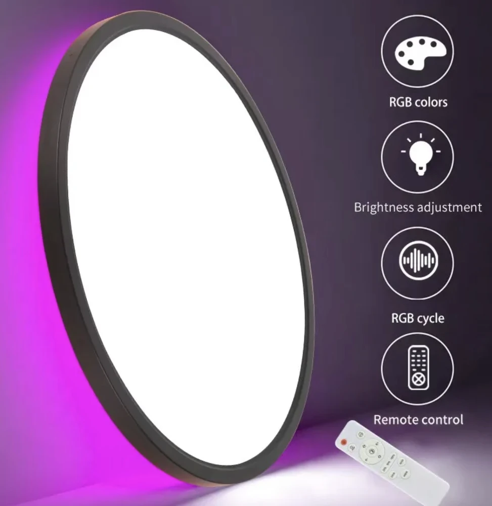 RGB LED apvalus lubinis šviestuvas (juodas apvadas)