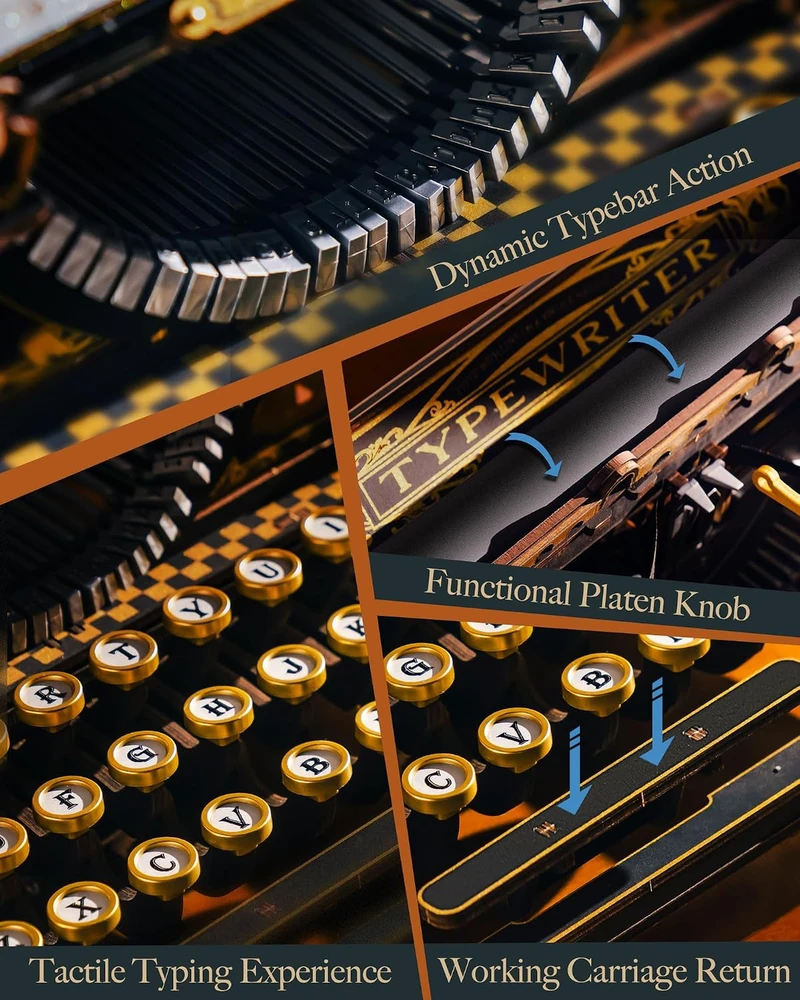 Robotime 3D medinis mechaninis konstruktorius Typewriter (Classic Version)