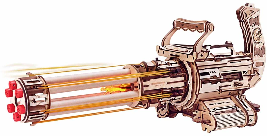 Robotime 3D medinis mechaninis konstruktorius Rotating-Barrel Machine Gun